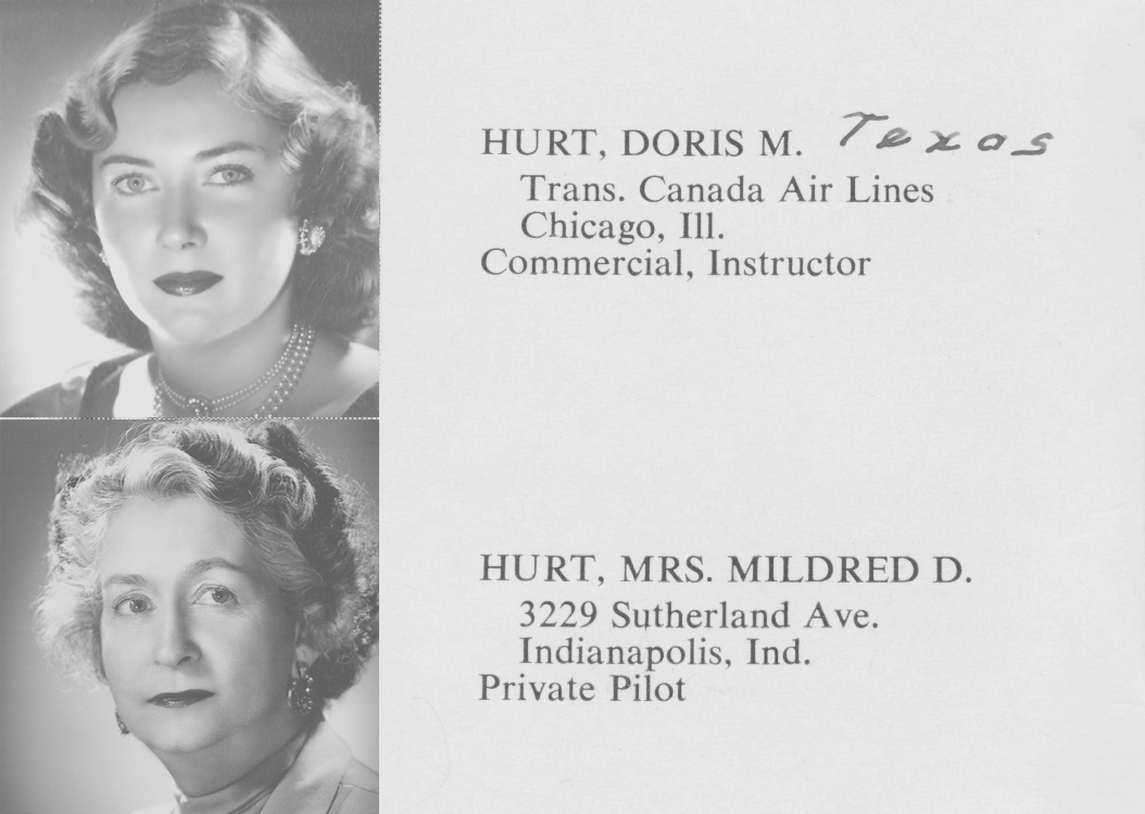 1949, Doris Hurt and her mother, Mildred Devine Hurt, as memebers of the Ninety-Nines, and organization for women pilots