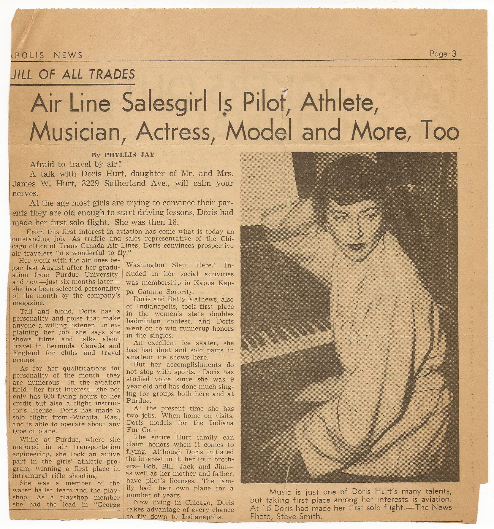 Article On Doris Powers, 1949, in Indianapolis News